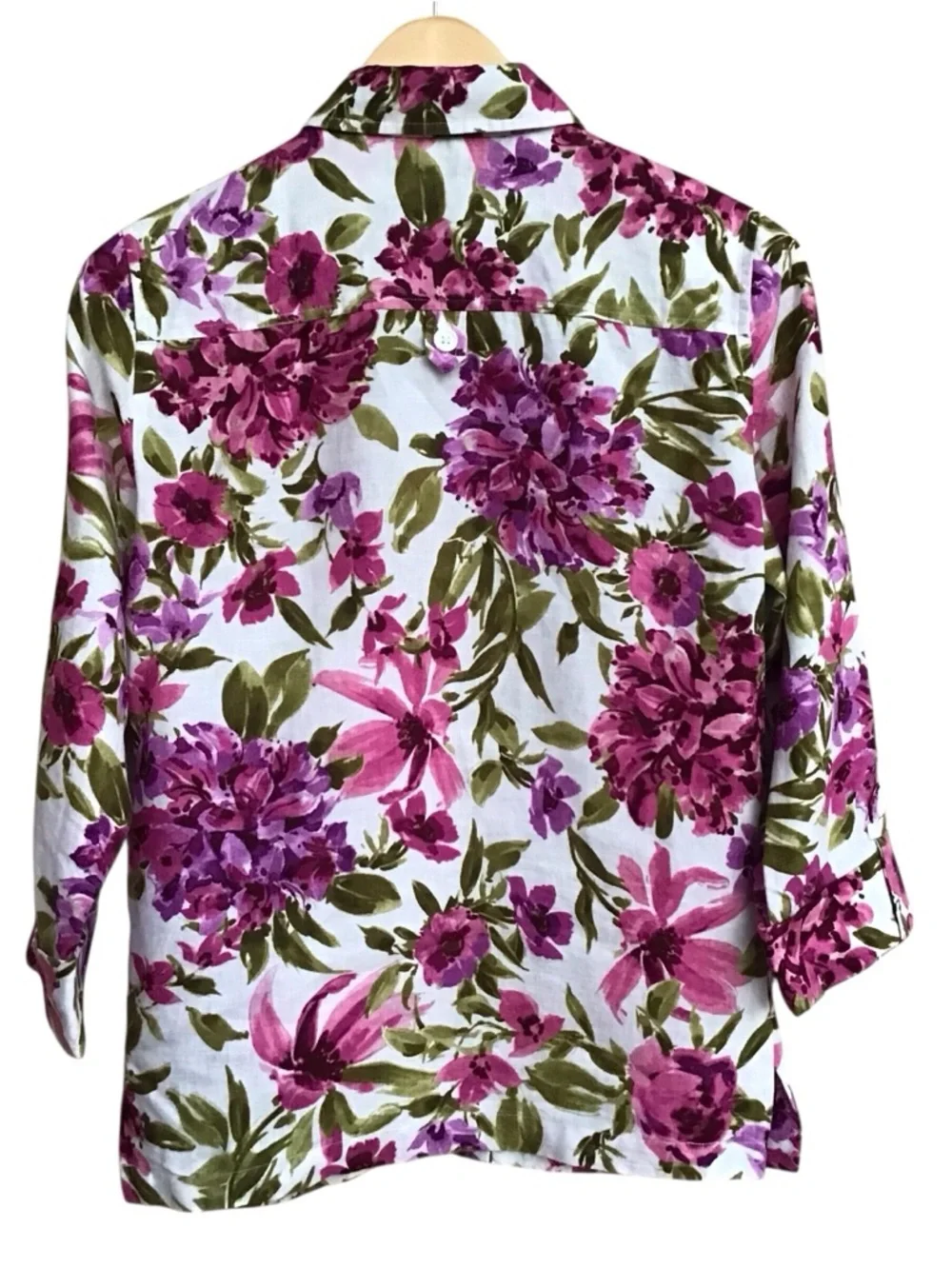Jones New York White Linen Blouse with Pink & Green Floral Print - Picture 2 of 4
